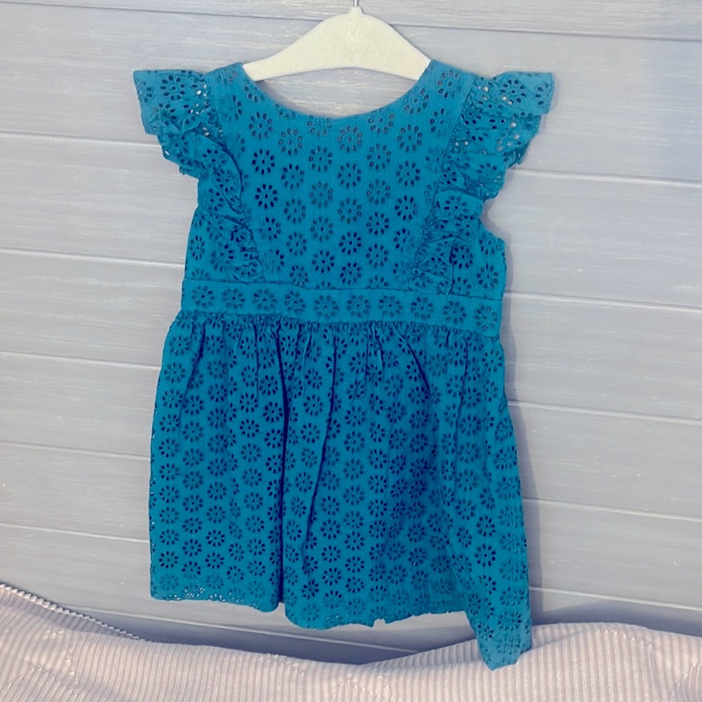 Bonpoint eyelet teal cotton double lined dress 3 year old